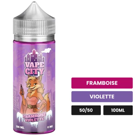 E-liquide Framboise violette de Vape City, 100 ml, saveurs framboise et violette.