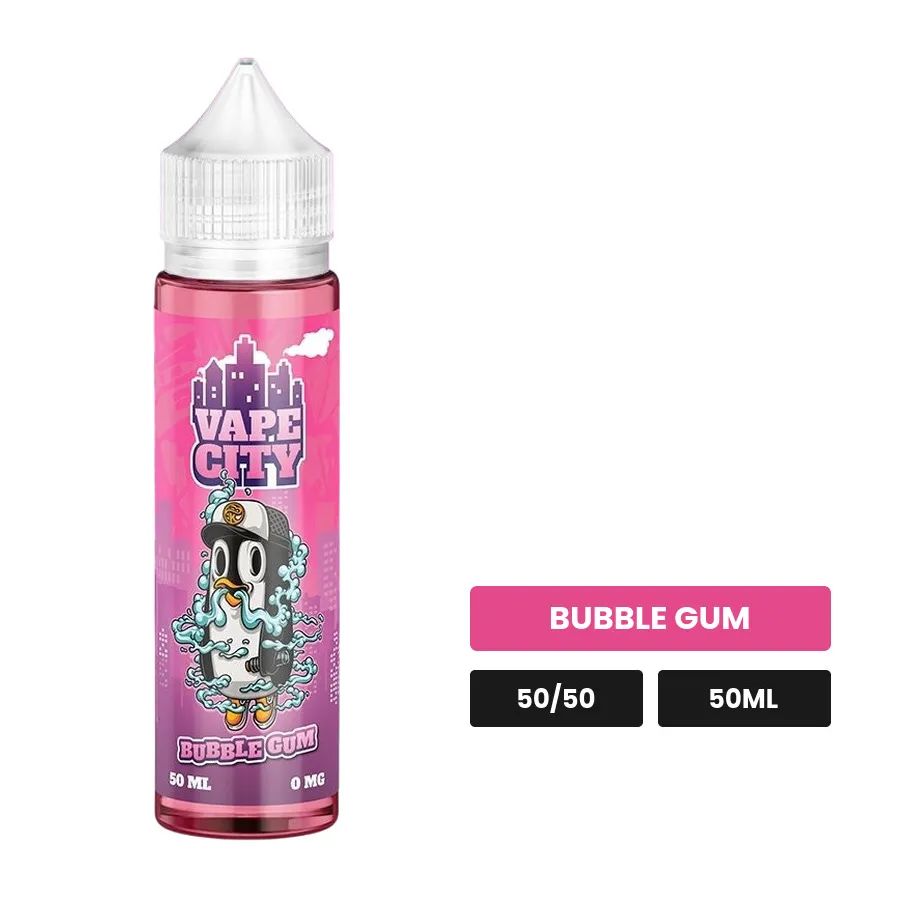 E-liquide Bubble Gum de Vape City, 50 ml, saveur bubble gum.