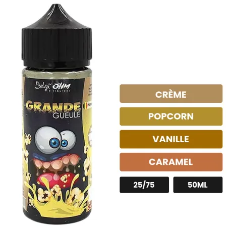 E-liquide La Grande Gueule de Belgi'ohm, 50 ml, saveurs crème, popcorn, vanille et 1 autre.