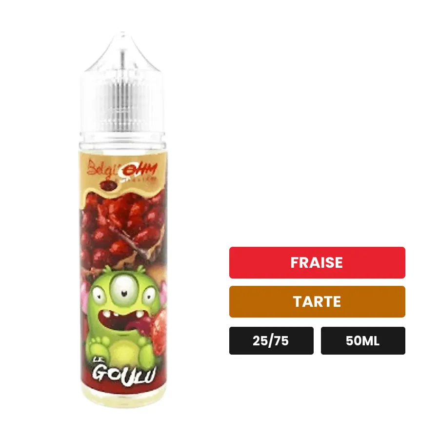 E-liquide Le Goulu de Belgi'ohm, 50 ml, saveurs fraise et tarte.