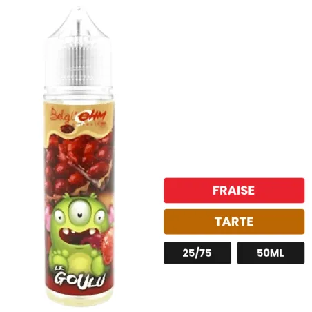 E-liquide Le Goulu de Belgi'ohm, 50 ml, saveurs fraise et tarte.