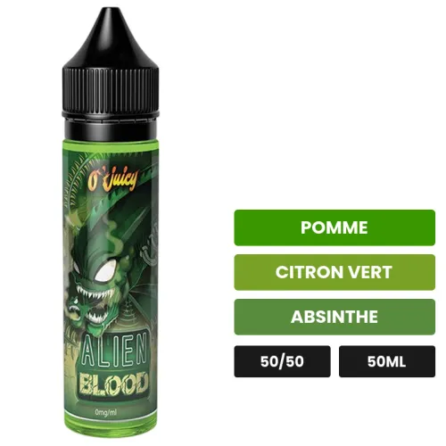 E-liquide Alien Blood d'O'Jlab, 50 ml, saveurs pomme, citron vert et absinthe.