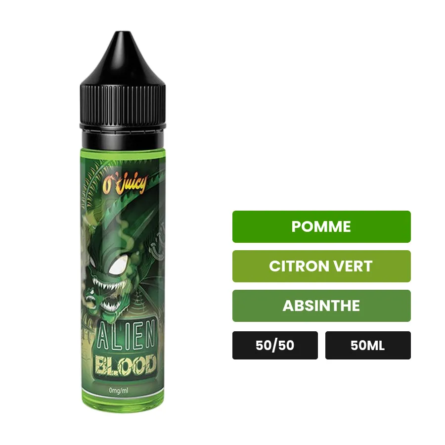 E-liquide Alien Blood d'O'Jlab, 50 ml, saveurs pomme, citron vert et absinthe.