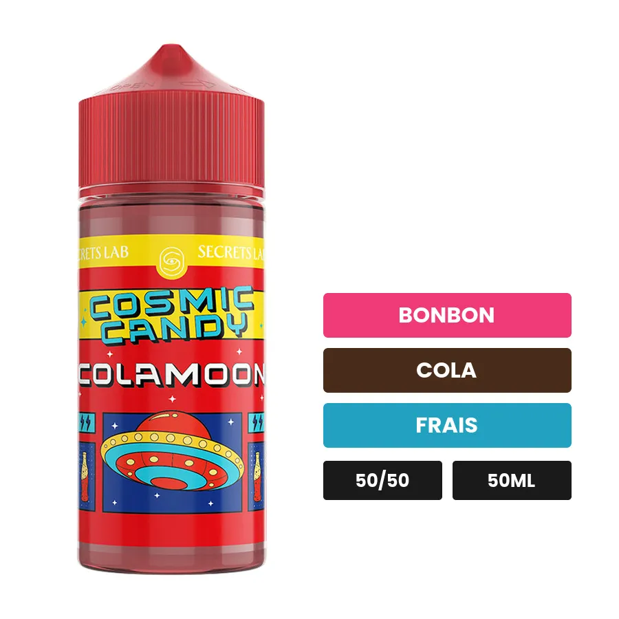 E-liquide Colamoon de Secret's Lab, 50 ml, saveurs bonbon, cola et frais.