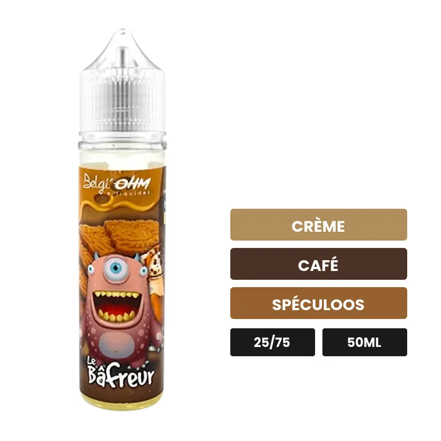 E-liquide Le Bâfreur de Belgi'ohm, 50 ml, saveurs crème, café et spéculoos.