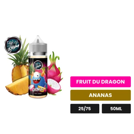 E-liquide Exotikus de Belgi'ohm, 50 ml, saveurs fruit du dragon et ananas.