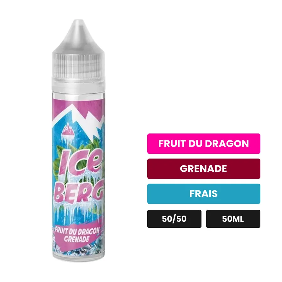 E-liquide Fruit Du Dragon Grenade Iceberg d'O'Jlab, 50 ml, saveurs fruit du dragon, grenade et frais.