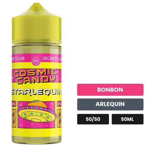 E-liquide Starlequin de Secret's Lab, 50 ml, saveurs bonbon et arlequin.