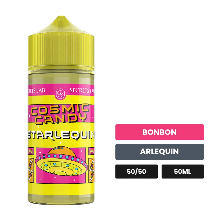 E-liquide Starlequin de Secret's Lab, 50 ml, saveurs bonbon et arlequin.