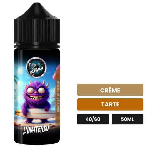 E-liquide L'Inattendu de Belgi'ohm, 50 ml, saveurs crème et tarte.