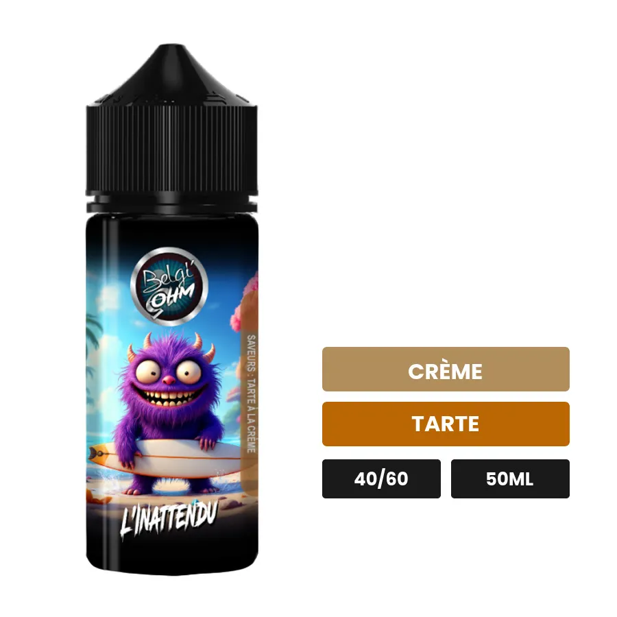 E-liquide L'Inattendu de Belgi'ohm, 50 ml, saveurs crème et tarte.
