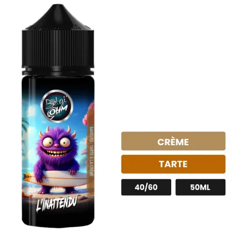 E-liquide L'Inattendu de Belgi'ohm, 50 ml, saveurs crème et tarte.