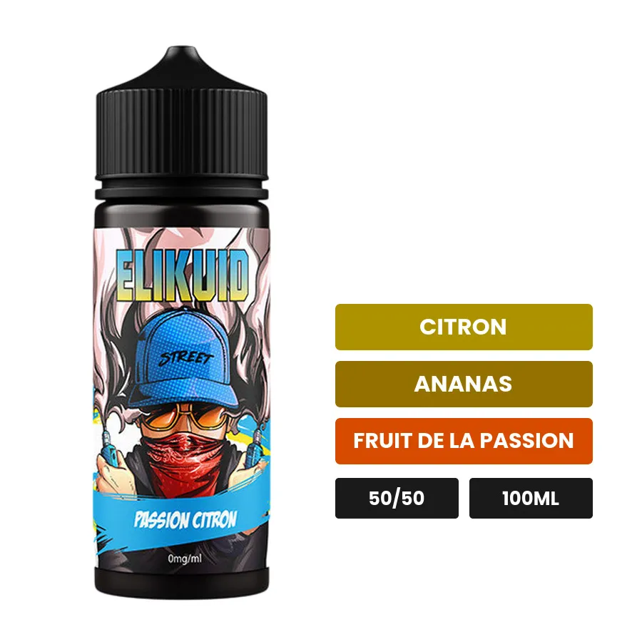 E-liquide Passion Citron d'O'Jlab, 100 ml, saveurs citron, ananas et fruit de la passion.