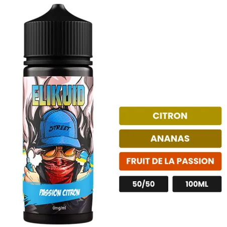 E-liquide Passion Citron d'O'Jlab, 100 ml, saveurs citron, ananas et fruit de la passion.