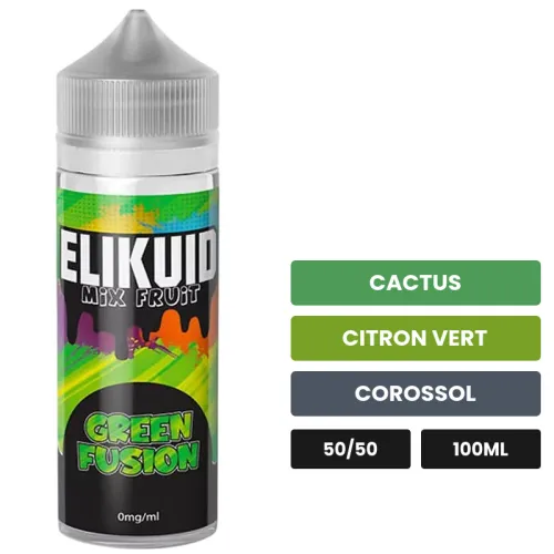 E-liquide Green Fusion d'O'Jlab, 100 ml, saveurs cactus, citron vert et corossol.