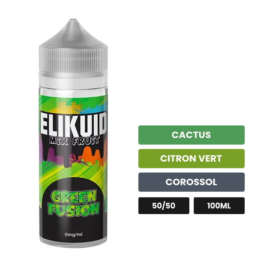 E-liquide Green Fusion d'O'Jlab, 100 ml, saveurs cactus, citron vert et corossol.