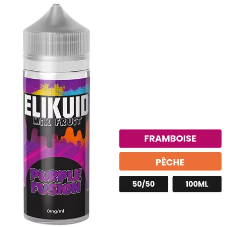 E-liquide Purple Fusion d'O'Jlab, 100 ml, saveurs framboise et pêche.