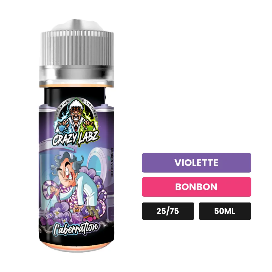 E-liquide L’Abérration de Belgi'ohm, 50 ml, saveurs violette et bonbon.