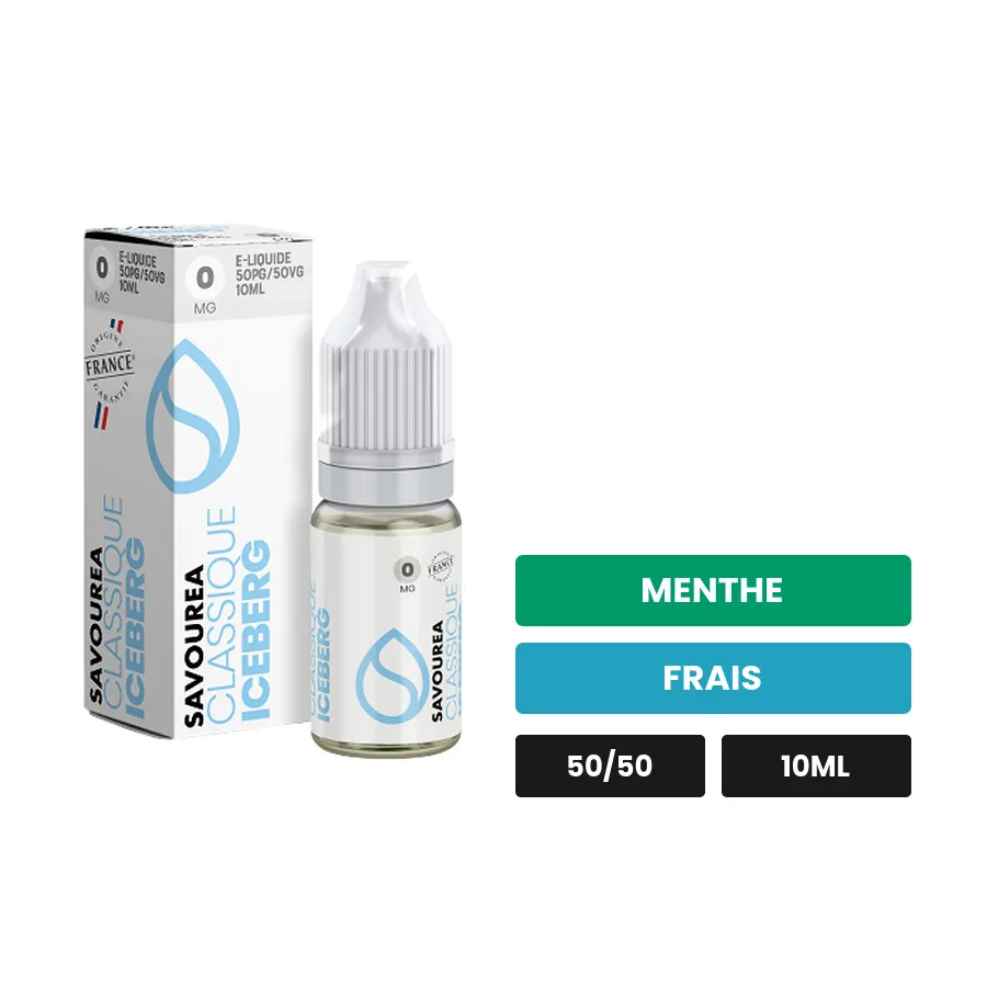 E-liquide Iceberg de Savourea, 10 ml, saveurs menthe et frais.