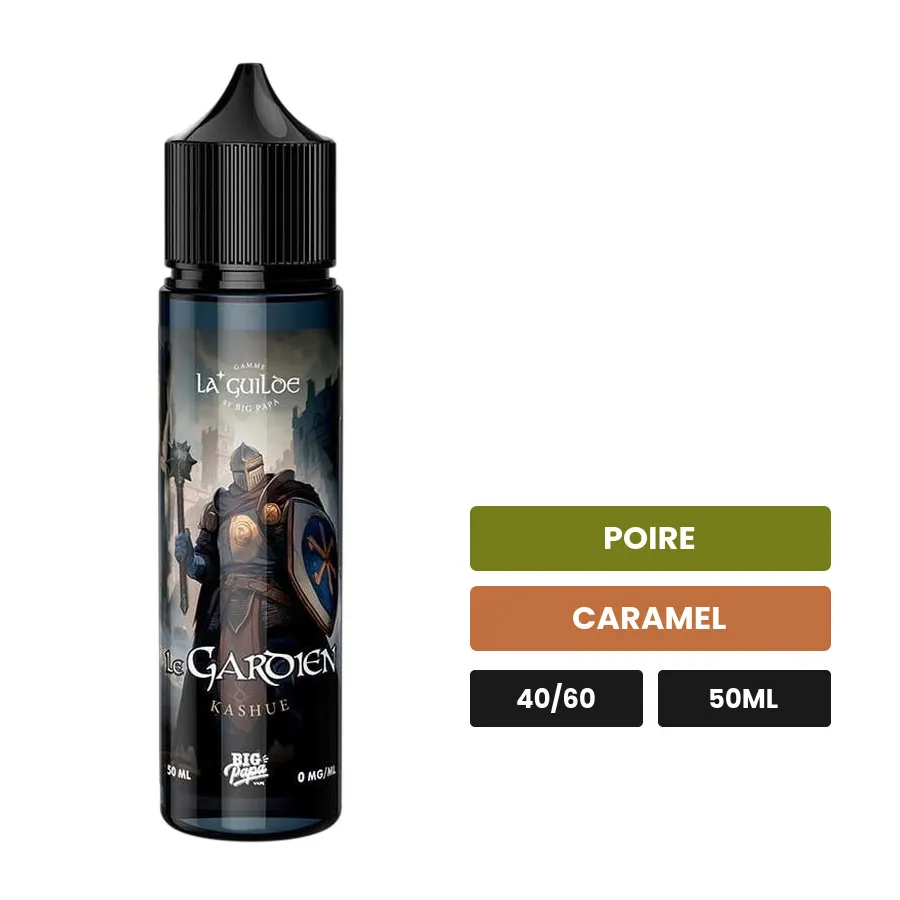 E-liquide Le Gardien Kashue de Big Papa, 50 ml, saveurs poire et caramel.