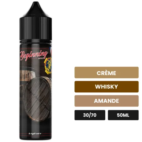 E-liquide Beginning de Dilligaf, 50 ml, saveurs crème, whisky et amande.