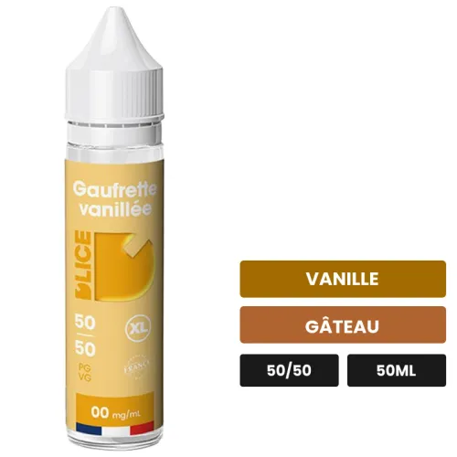 E-liquide Gaufrette Vanillée de D'Lice, 50 ml, saveurs vanille et gâteau.