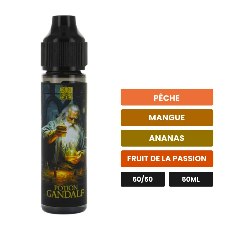 E-liquide Potion Gandalf de Tribal Force, 50 ml, saveurs pêche, mangue, ananas et 1 autre.