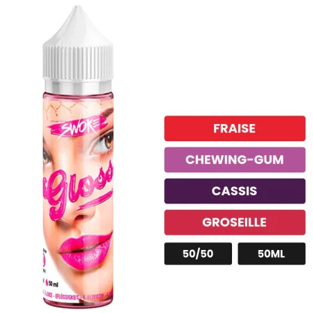 E-liquide Gloss de Swoke, 50 ml, saveurs fraise, chewing-gum, cassis et 1 autre.