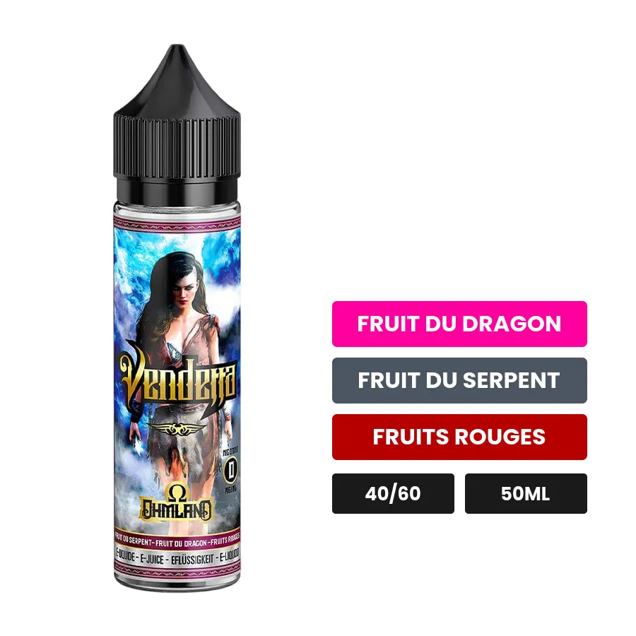 E-liquide Vendetta de Swoke, 50 ml, saveurs fruit du dragon, fruit du serpent et fruits rouges.