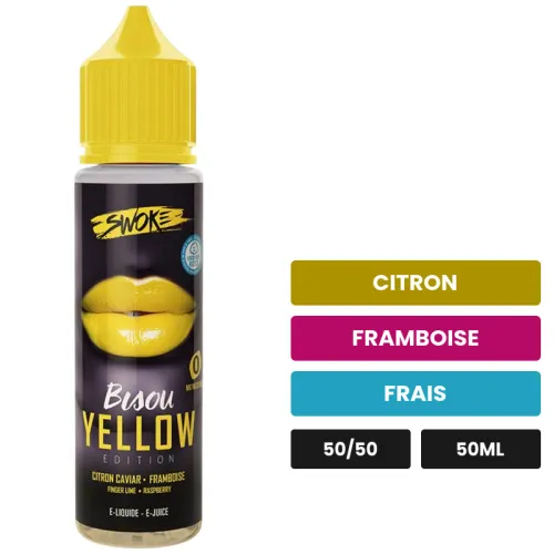 E-liquide Bisou Yellow de Swoke, 50 ml, saveurs citron, framboise et frais.