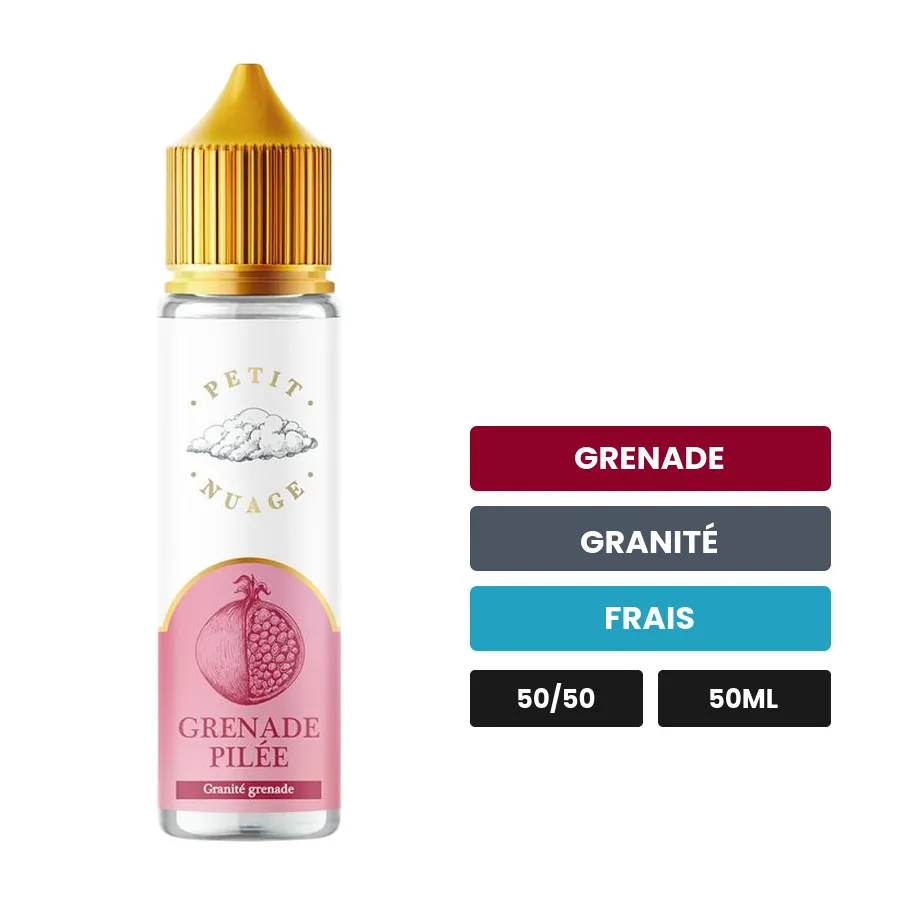 E-liquide Grenade Pilée de Petit Nuage, 50 ml, saveurs grenade, granité et frais.
