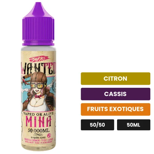 E-liquide Mina de Swoke, 50 ml, saveurs citron, cassis et fruits exotiques.