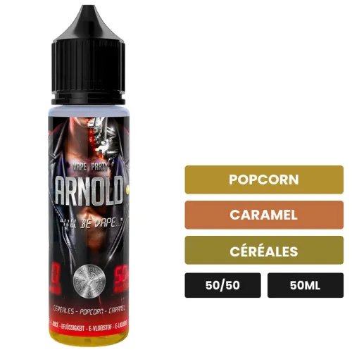 E-liquide Arnold de Swoke, 50 ml, saveurs popcorn, caramel et céréales.