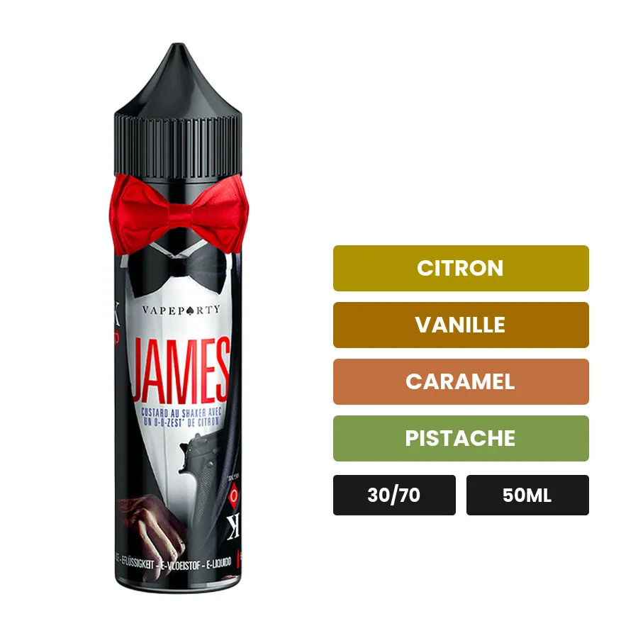 E-liquide James de Swoke, 50 ml, saveurs citron, vanille, caramel et 2 autres.