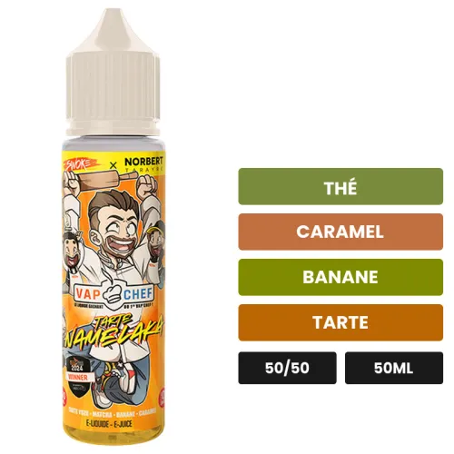 E-liquide Vap Chef Norbert Tarayre X de Swoke, 50 ml, saveurs thé, caramel, banane et 2 autres.