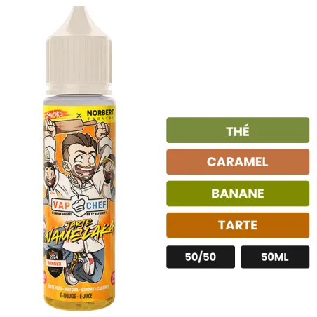 E-liquide Vap Chef Norbert Tarayre X de Swoke, 50 ml, saveurs thé, caramel, banane et 2 autres.