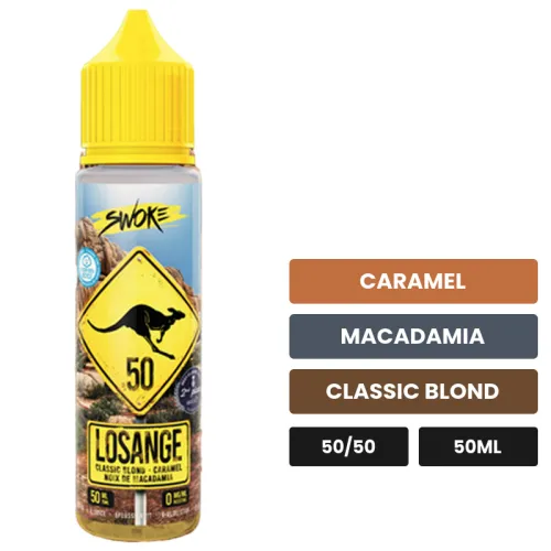 E-liquide Losange de Swoke, 50 ml, saveurs caramel, macadamia et classic blond.
