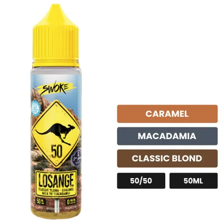 E-liquide Losange de Swoke, 50 ml, saveurs caramel, macadamia et classic blond.