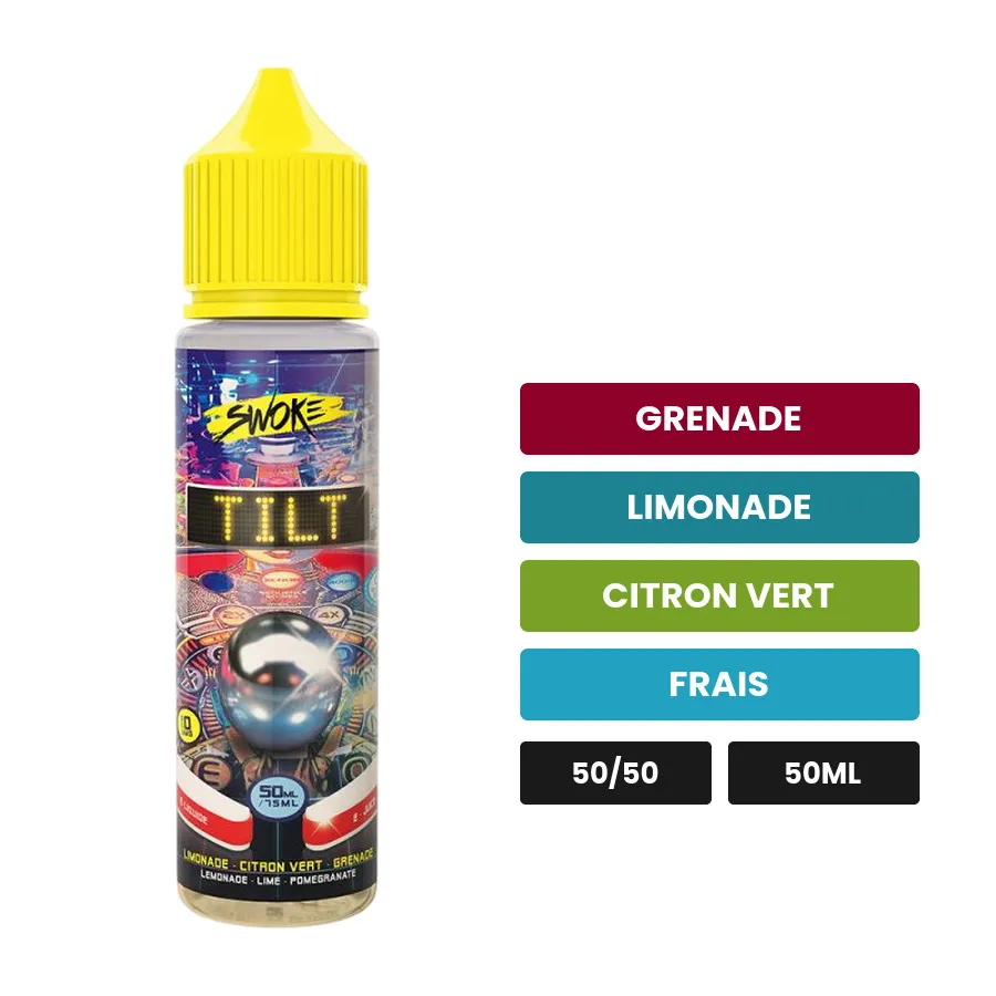 E-liquide Tilt de Swoke, 50 ml, saveurs grenade, limonade, citron vert et 1 autre.