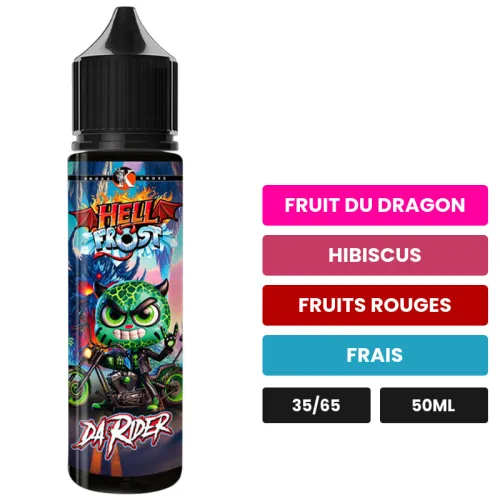 E-liquide Da Rider de Knoks, 50 ml, saveurs fruit du dragon, hibiscus, fruits rouges et 1 autre.