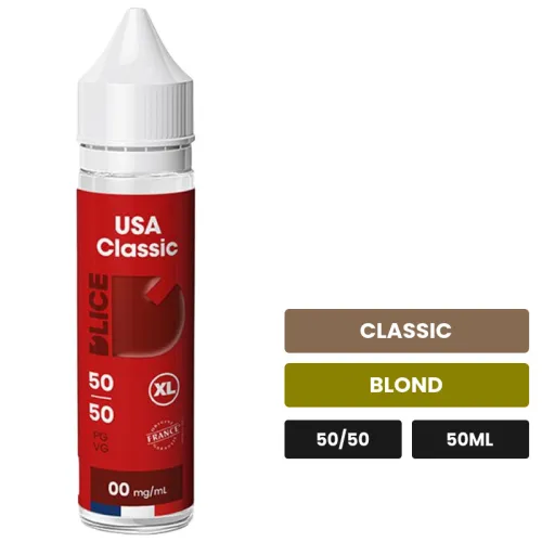 E-liquide Usa Classic de D'Lice, 50 ml, saveurs classic et blond.
