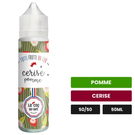 E-liquide Pomme Cerise de Le Coq Qui Vape, 50 ml, saveurs pomme et cerise.