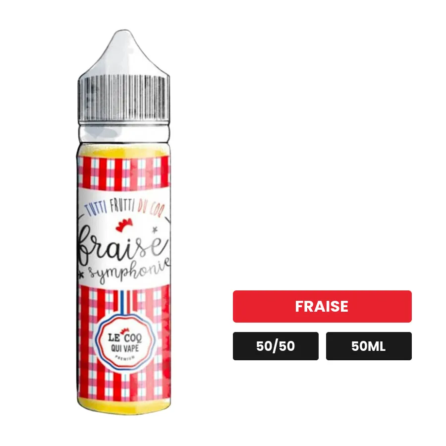 E-liquide Fraise Symphonie de Le Coq Qui Vape, 50 ml, saveur fraise.