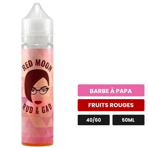 E-liquide Red Moon de Rud & Gad, 50 ml, saveurs barbe à papa et fruits rouges.