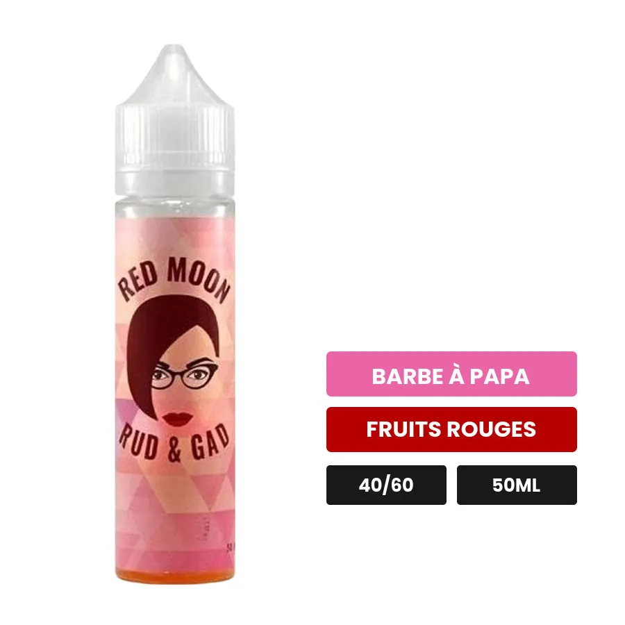 E-liquide Red Moon de Rud & Gad, 50 ml, saveurs barbe à papa et fruits rouges.