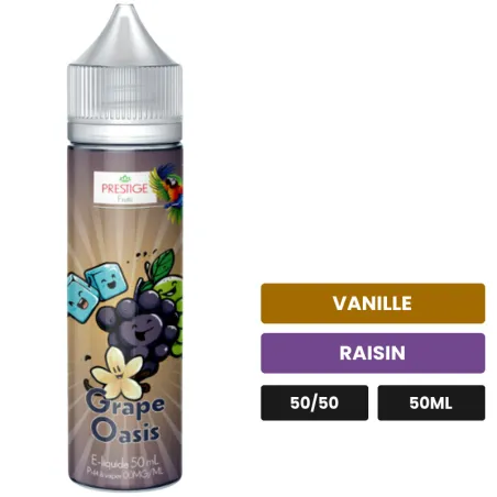 E-liquide Grappe Oasis de Prestige Fruit, 50 ml, saveurs vanille et raisin.