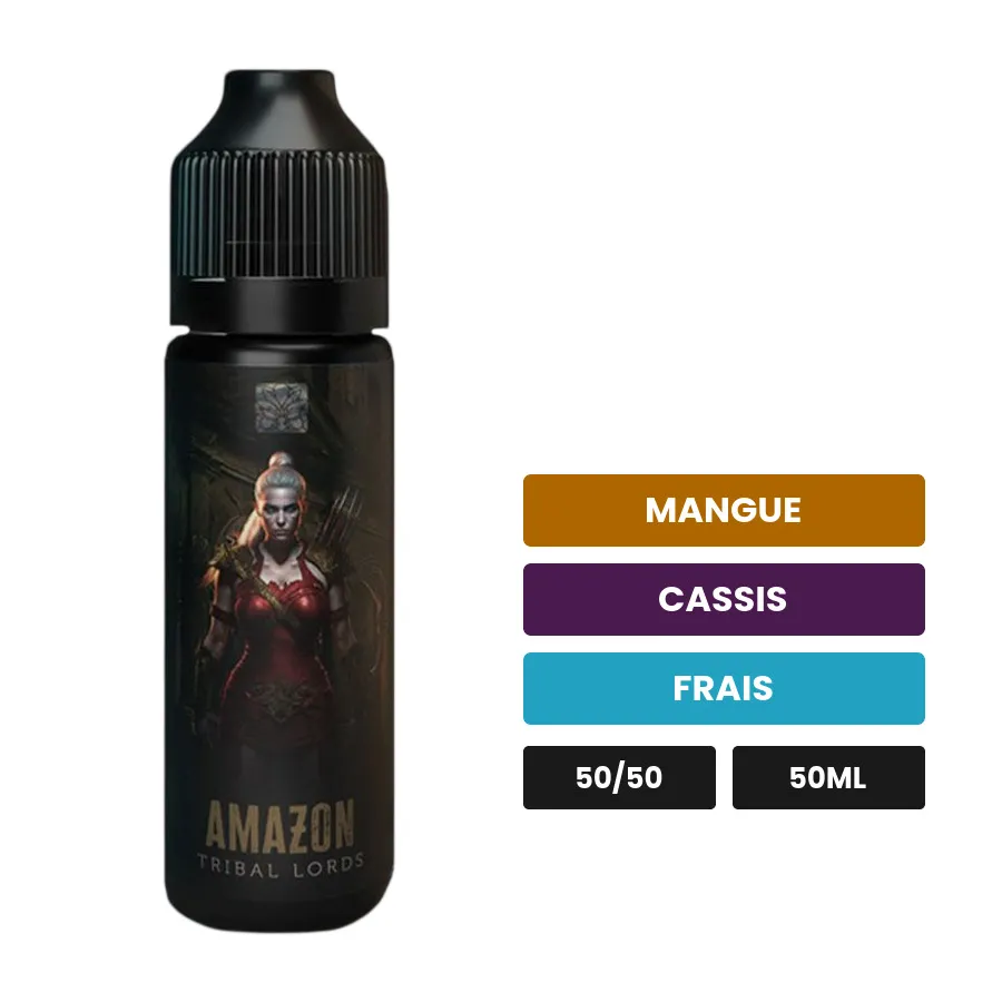 E-liquide Amazon de Tribal Force, 50 ml, saveurs mangue, cassis et frais.