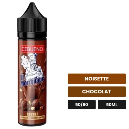 E-liquide El Mordjvape Rocher de Cebueno, 50 ml, saveurs noisette et chocolat.