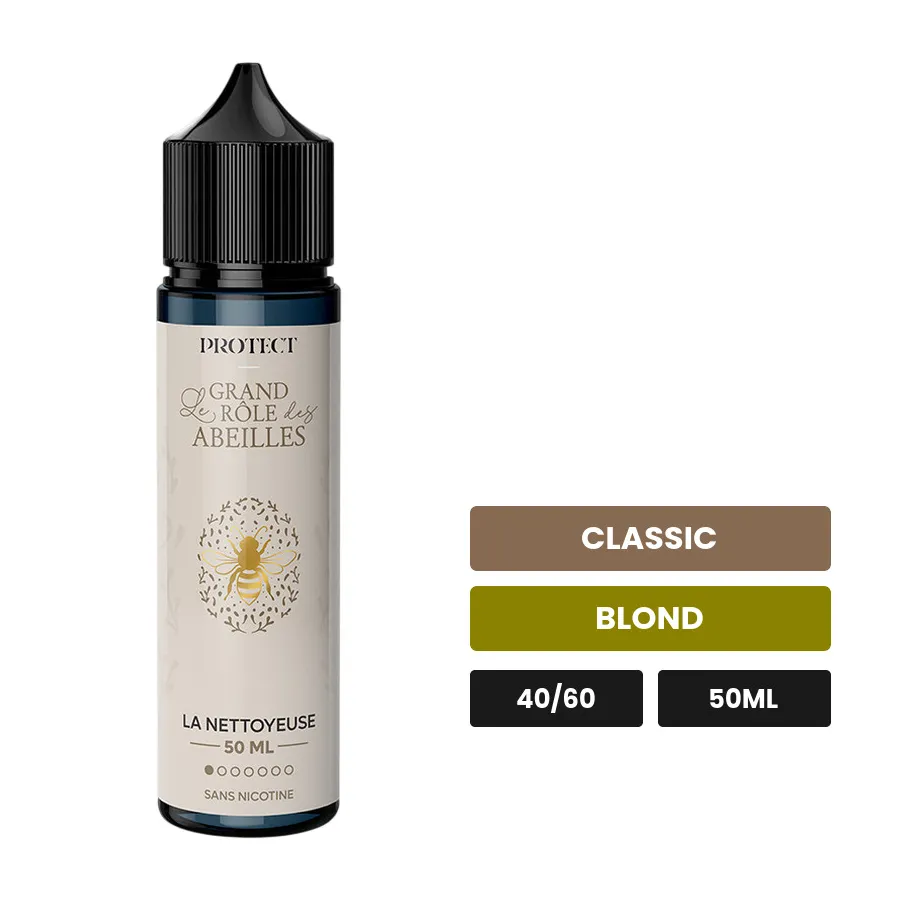 E-liquide La Nettoyeuse de Protect, 50 ml, saveurs classic et blond.
