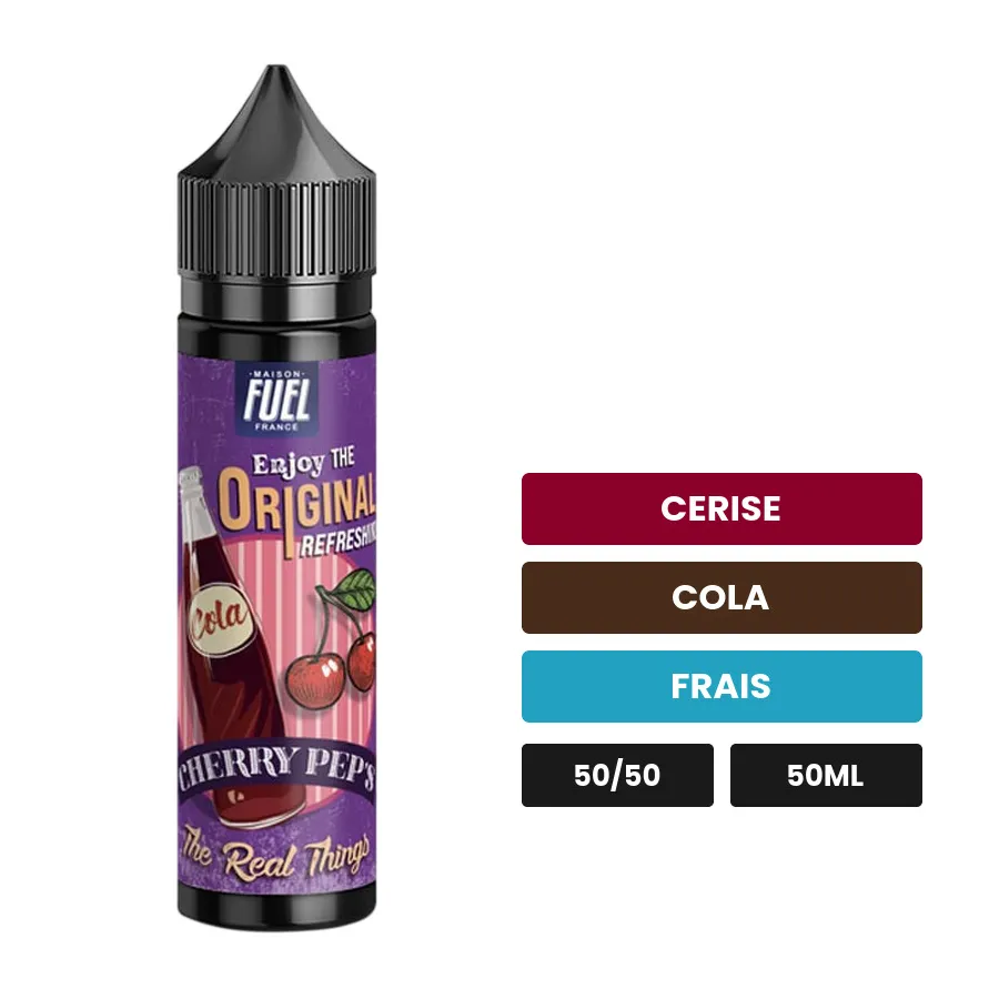 E-liquide Cherry Pep'S de Maison Fuel, 50 ml, saveurs cerise, cola et frais.